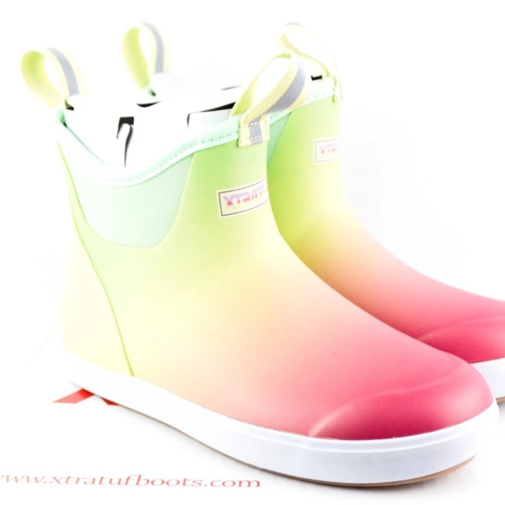 Pink and Green Winter Rain Boots with Gradient Design